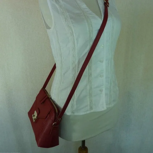 Furla Cabernet Red Leather Bonnie Convertible Clutch/Shoulder Bag/Crossbody Bag